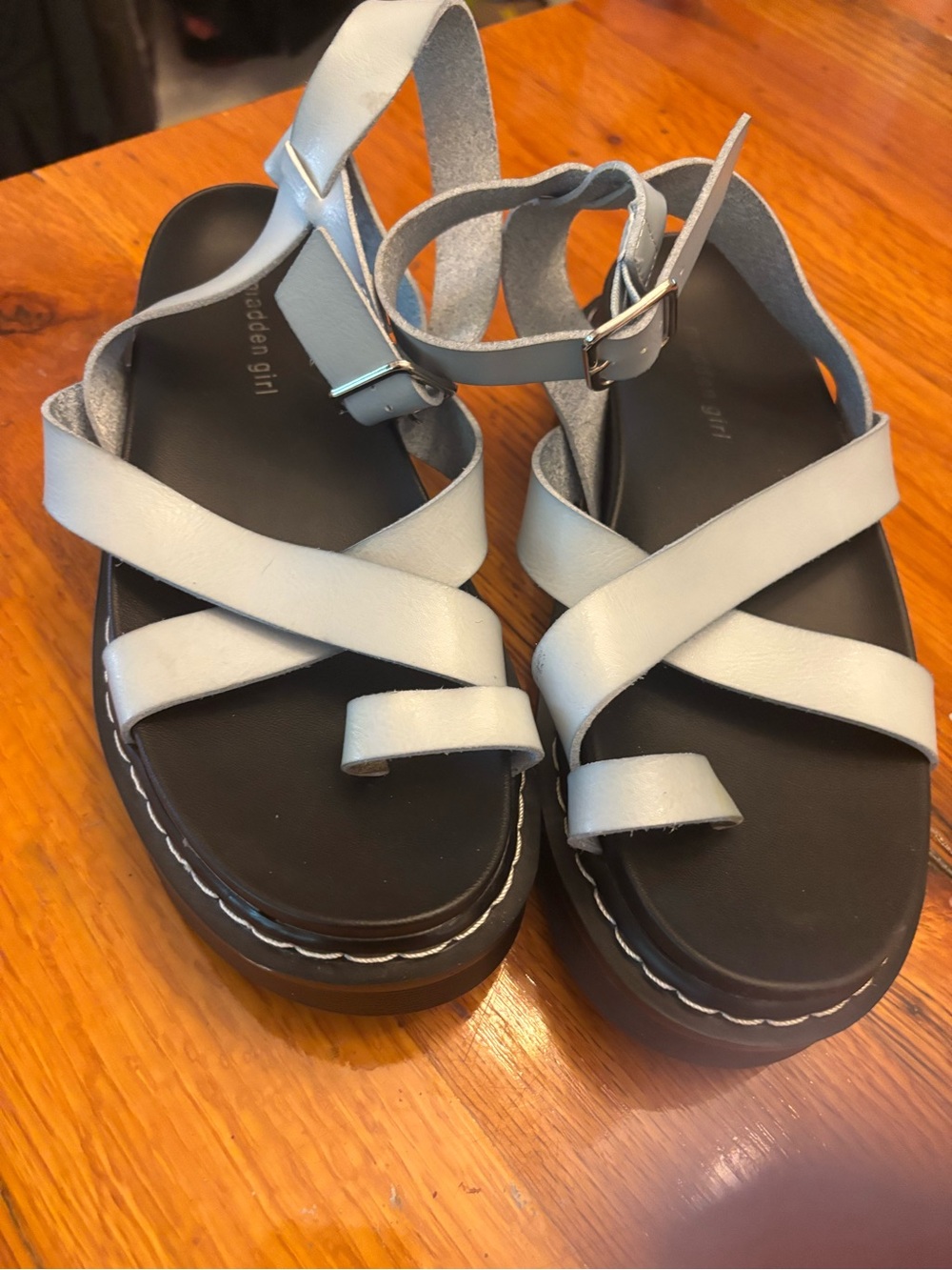 Madden Girl Womens light blue Crisscross Platform Sandals
